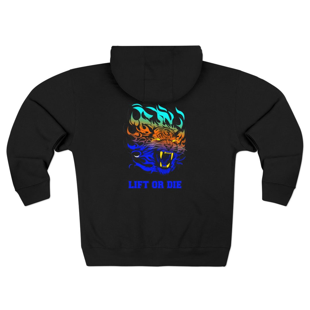 CG TIGER FLAME BLUE ORANGE AQUA FADE /LIFT OR DIE ZIP UP