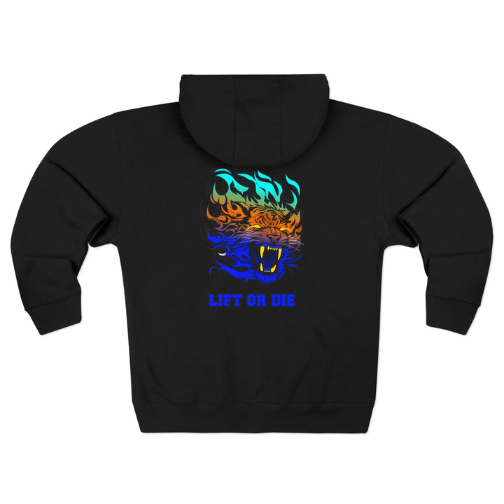 CG TIGER FLAME BLUE ORANGE AQUA FADE /LIFT OR DIE ZIP UP