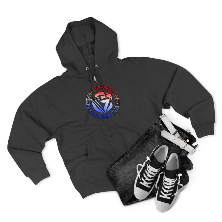 CG APE VS ZILLA 2ND FIGHTRED WHITE BLUE FADE /AMERICAN SAVAGE ZIP UP