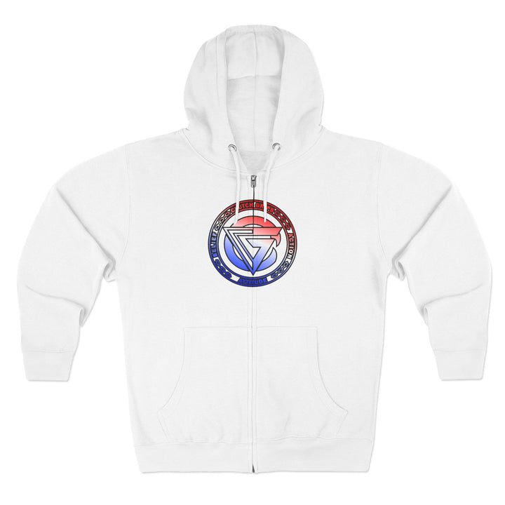 CG APE VS ZILLA 2ND FIGHTRED WHITE BLUE FADE /AMERICAN SAVAGE ZIP UP