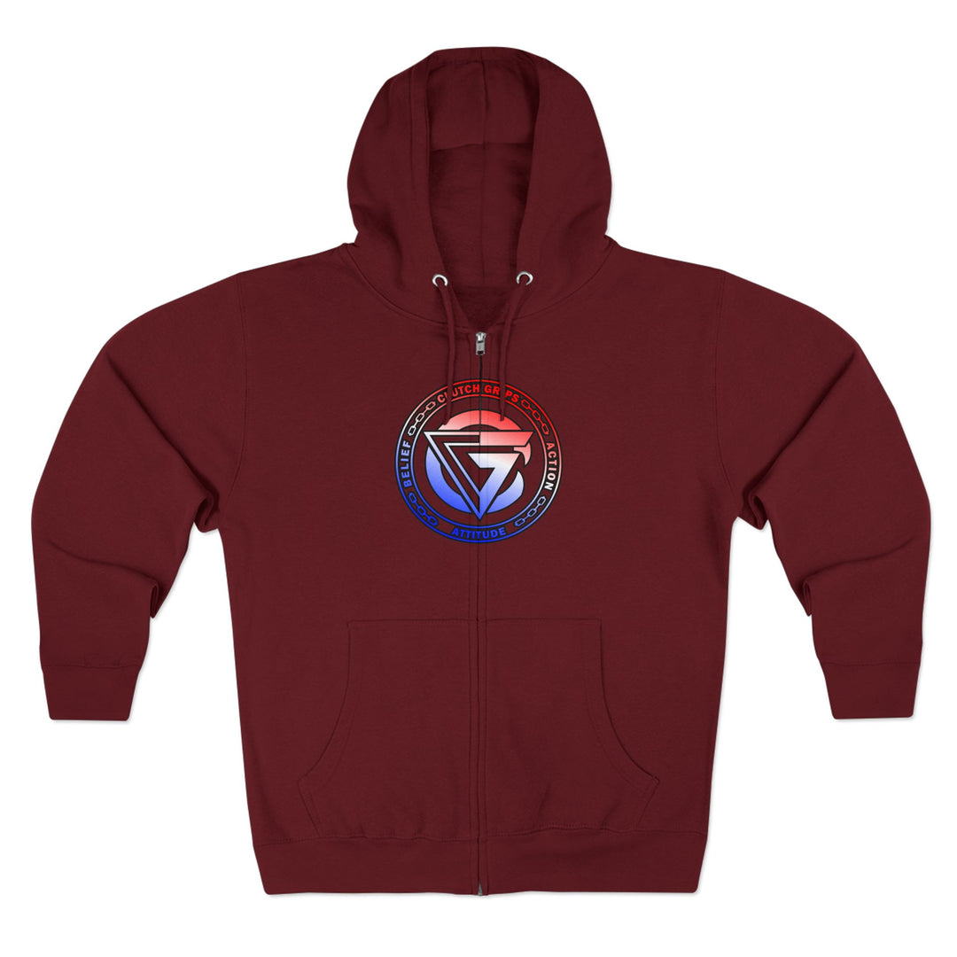 CG APE VS ZILLA 2ND FIGHTRED WHITE BLUE FADE /AMERICAN SAVAGE ZIP UP