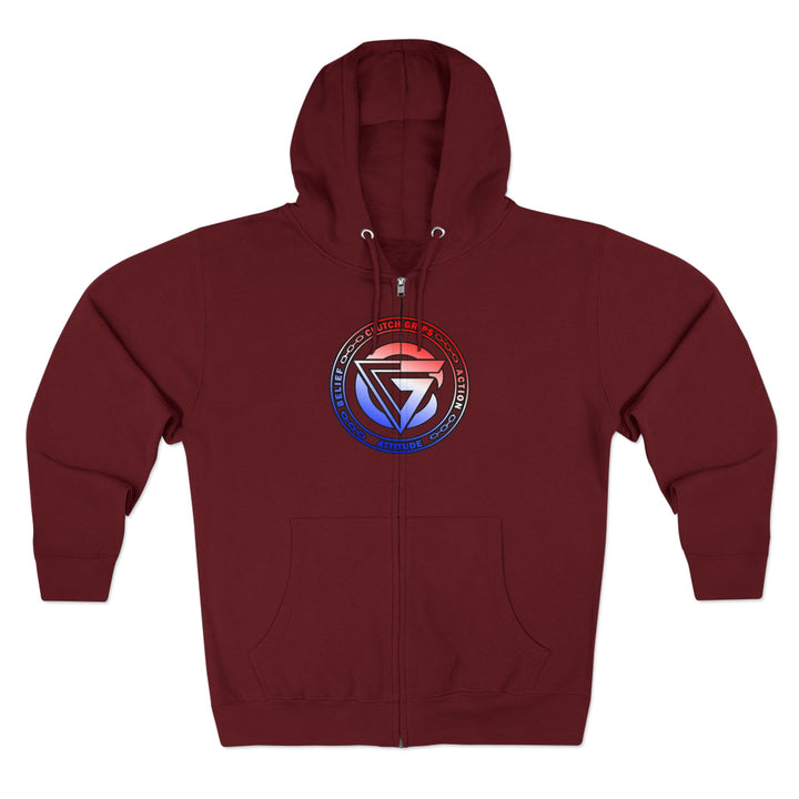 CG APE VS ZILLA 2ND FIGHTRED WHITE BLUE FADE /AMERICAN SAVAGE ZIP UP