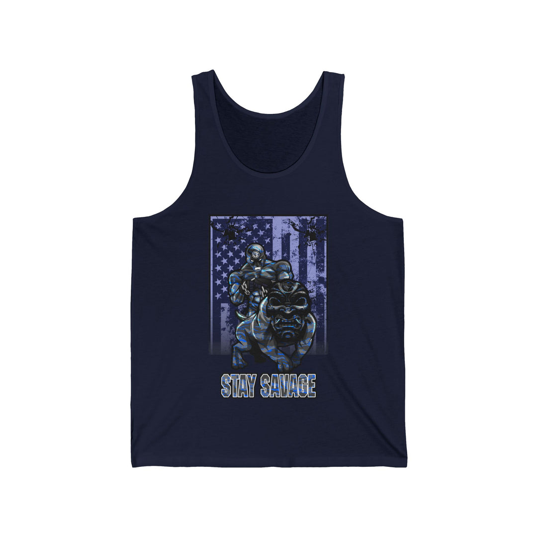 ANGRY DOG BLUE GREY CAMO TANK FLAG/STAY SAVAGE