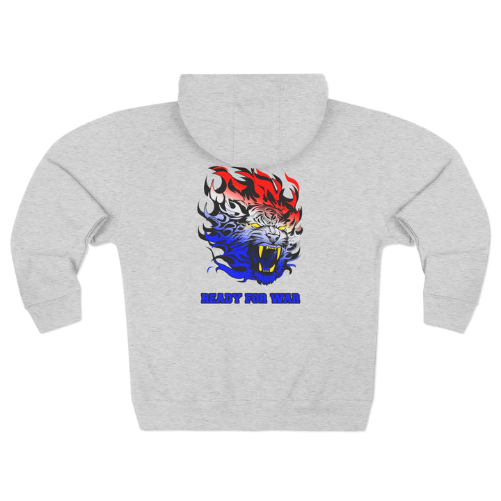 TIGER FLAME RED WHITE BLUE FADE /READY FOR WAR ZIP UP