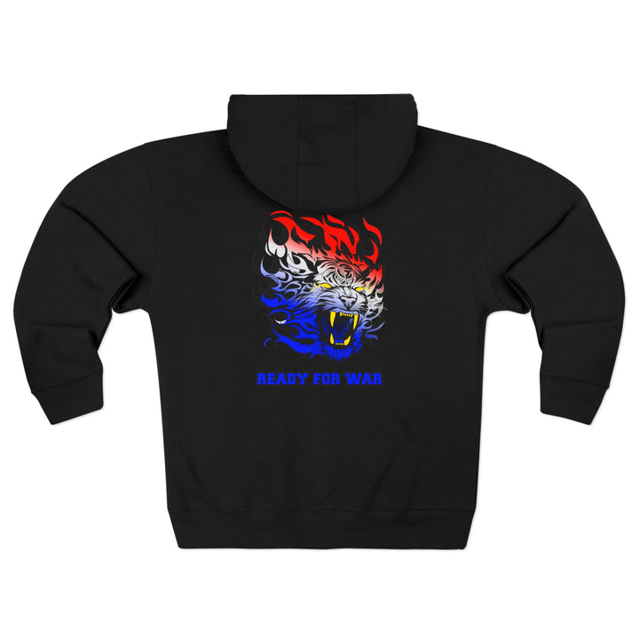 TIGER FLAME RED WHITE BLUE FADE /READY FOR WAR ZIP UP