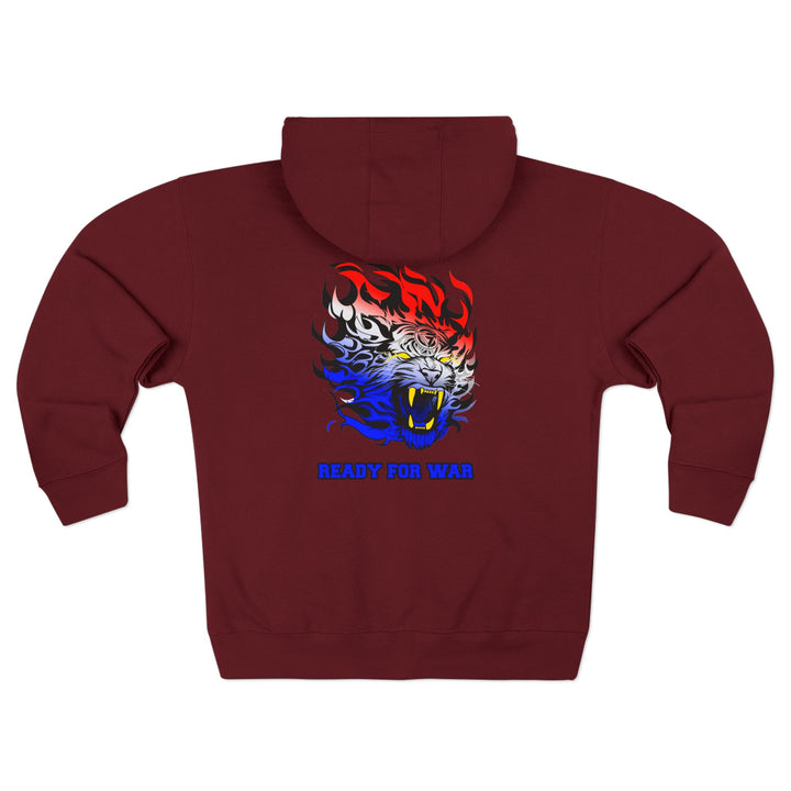 TIGER FLAME RED WHITE BLUE FADE /READY FOR WAR ZIP UP