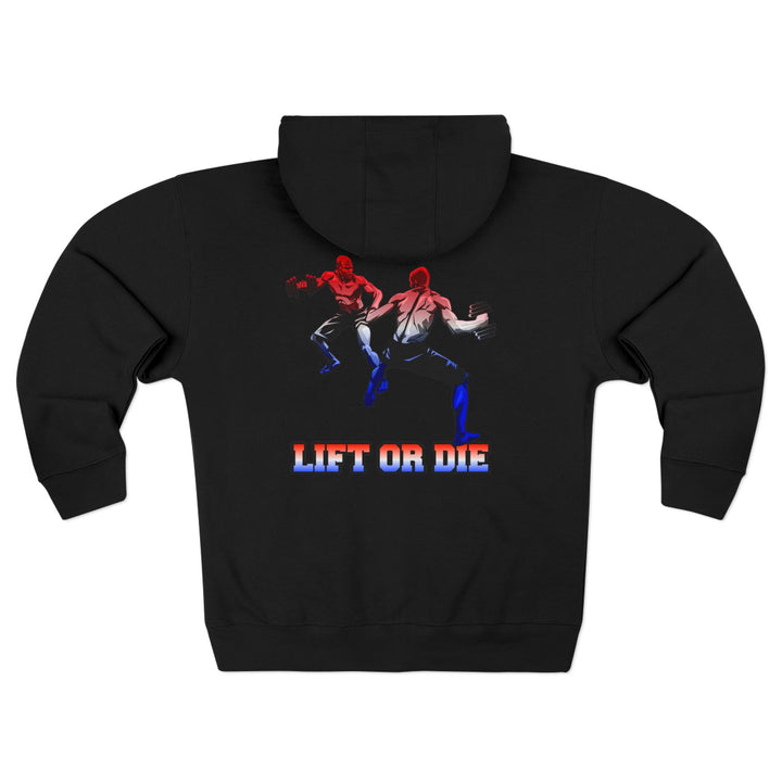 CG MAN VS SELF FIGHT RED WHITE BLUE ZIP UP