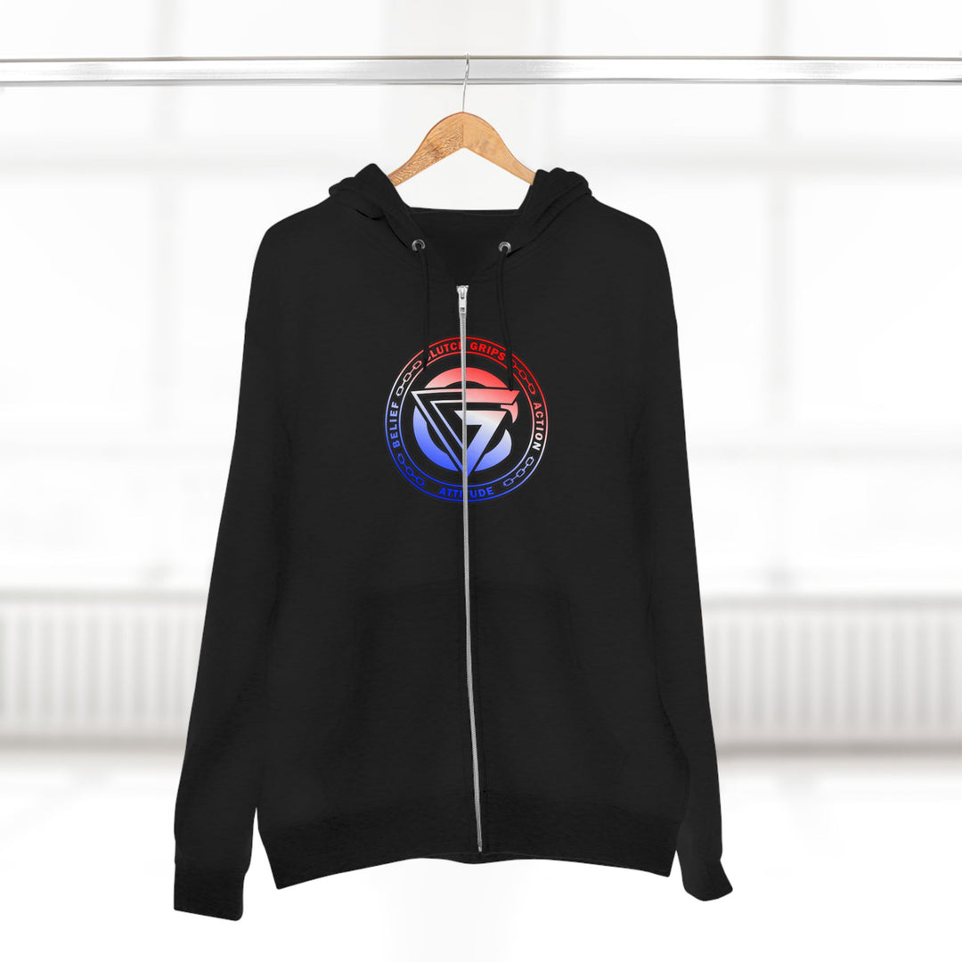 CG APE VS ZILLA 2ND FIGHTRED WHITE BLUE FADE /AMERICAN SAVAGE ZIP UP