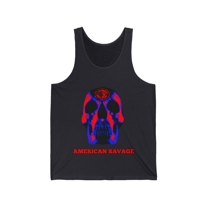 SKULLATOR TANK RED BLUE /AMERICAN SAVAGE