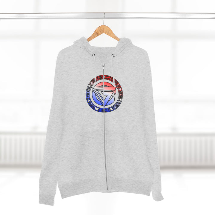 CG APE VS ZILLA 2ND FIGHTRED WHITE BLUE FADE /AMERICAN SAVAGE ZIP UP