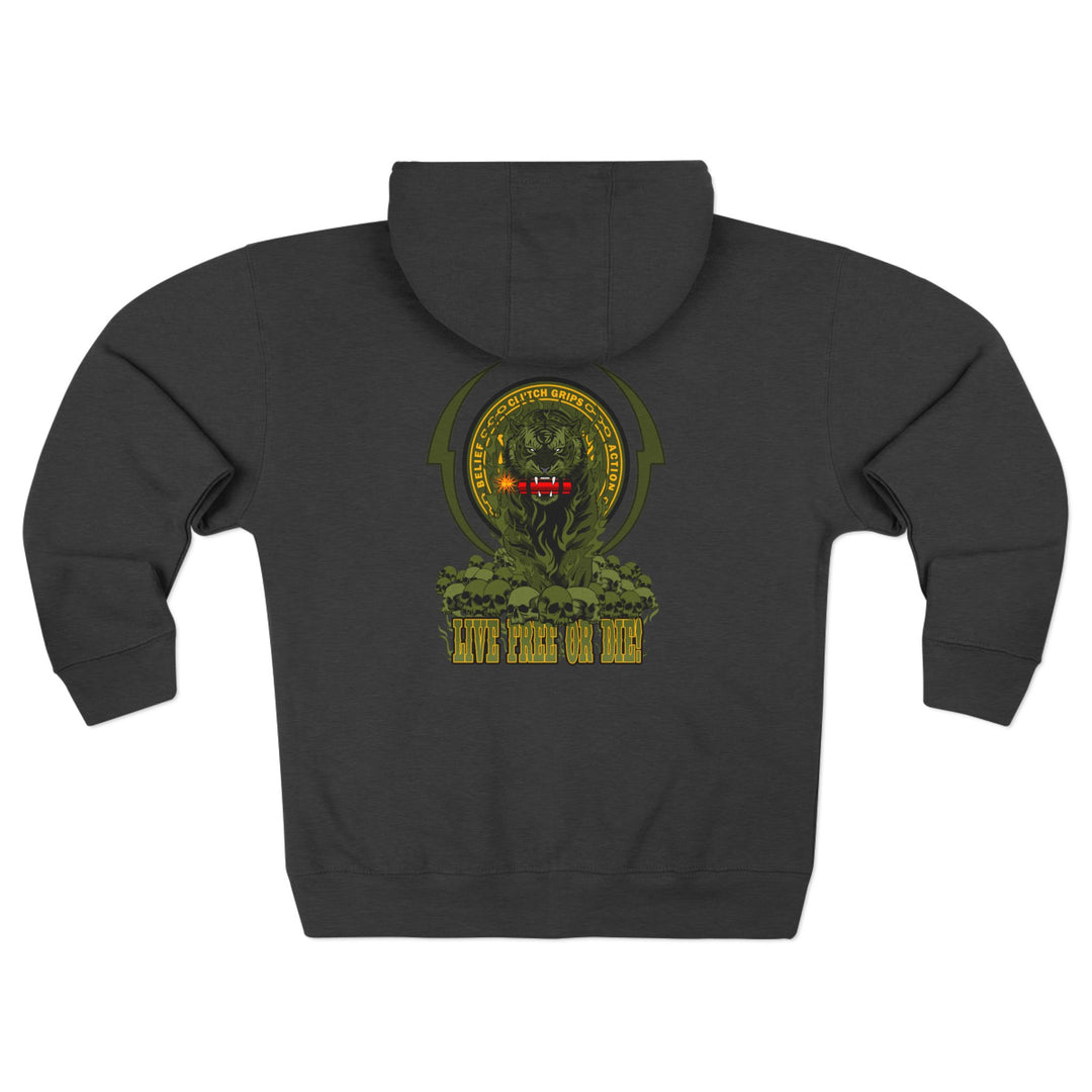 DYNAMITE TIGER RED GREEN YELLOW/LIVE FREE OR DIE ZIP UP