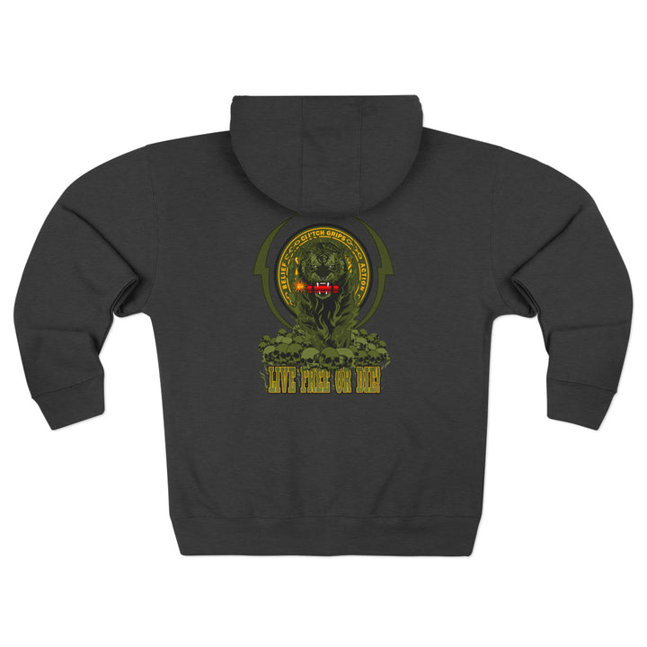 DYNAMITE TIGER RED GREEN YELLOW/LIVE FREE OR DIE ZIP UP