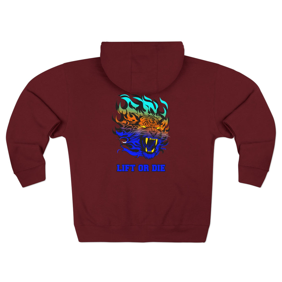 CG TIGER FLAME BLUE ORANGE AQUA FADE /LIFT OR DIE ZIP UP