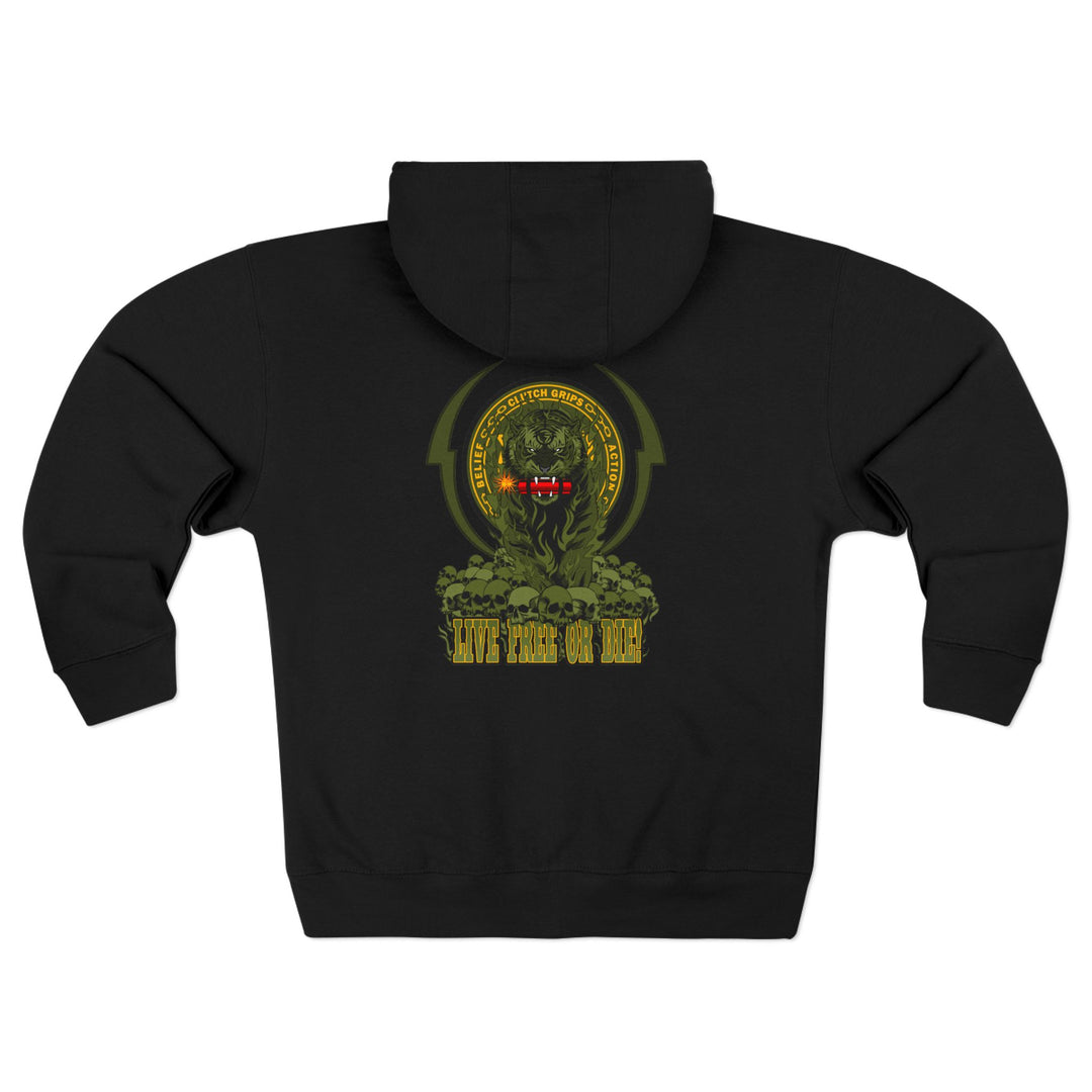DYNAMITE TIGER RED GREEN YELLOW/LIVE FREE OR DIE ZIP UP