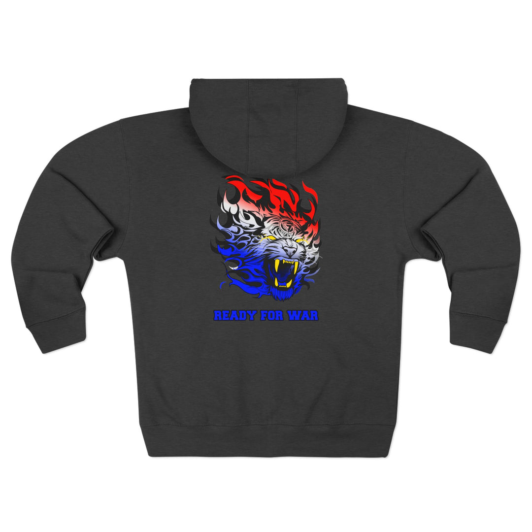 TIGER FLAME RED WHITE BLUE FADE /READY FOR WAR ZIP UP