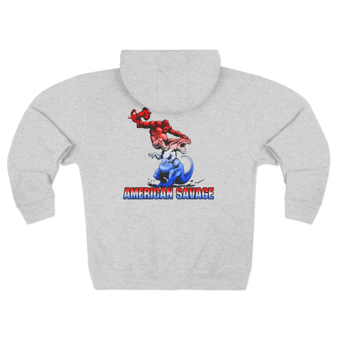 CG APE VS ZILLA 2ND FIGHTRED WHITE BLUE FADE /AMERICAN SAVAGE ZIP UP