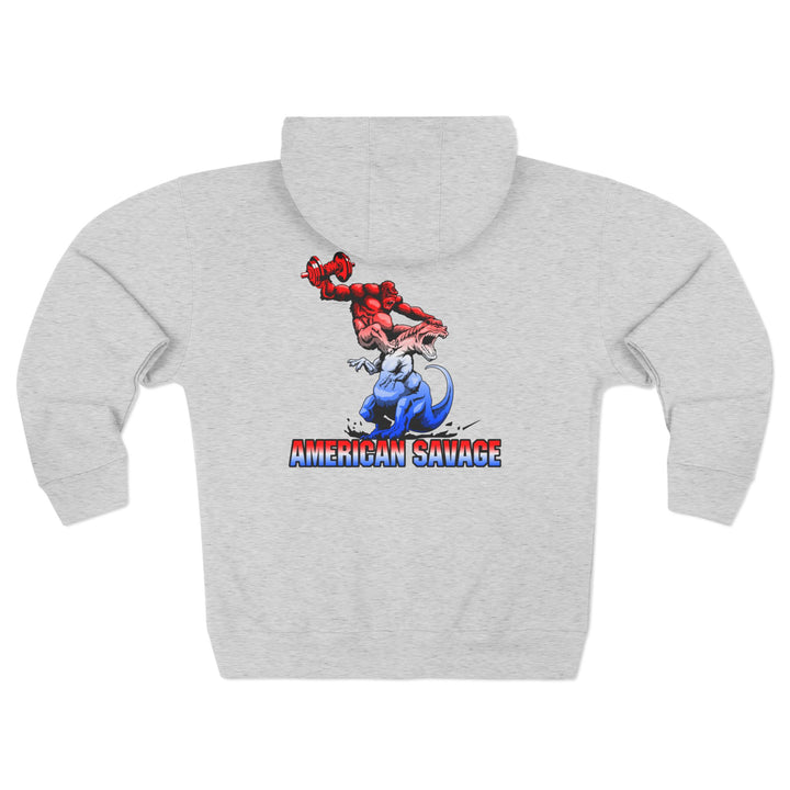 CG APE VS ZILLA 2ND FIGHTRED WHITE BLUE FADE /AMERICAN SAVAGE ZIP UP