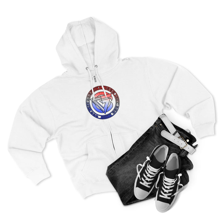 CG APE VS ZILLA 2ND FIGHTRED WHITE BLUE FADE /AMERICAN SAVAGE ZIP UP