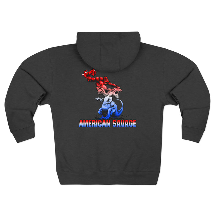 CG APE VS ZILLA 2ND FIGHTRED WHITE BLUE FADE /AMERICAN SAVAGE ZIP UP