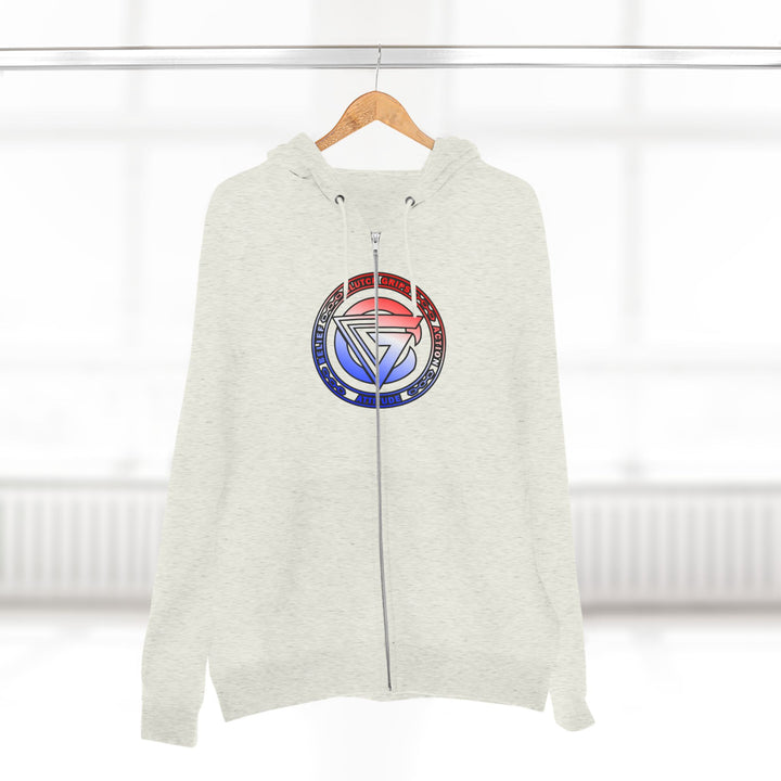 CG APE VS ZILLA 2ND FIGHTRED WHITE BLUE FADE /AMERICAN SAVAGE ZIP UP
