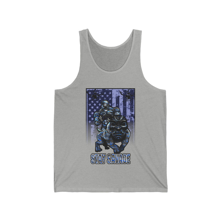 ANGRY DOG BLUE GREY CAMO TANK FLAG/STAY SAVAGE