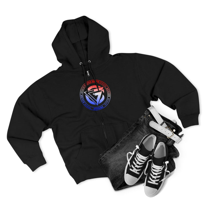 CG APE VS ZILLA 2ND FIGHTRED WHITE BLUE FADE /AMERICAN SAVAGE ZIP UP