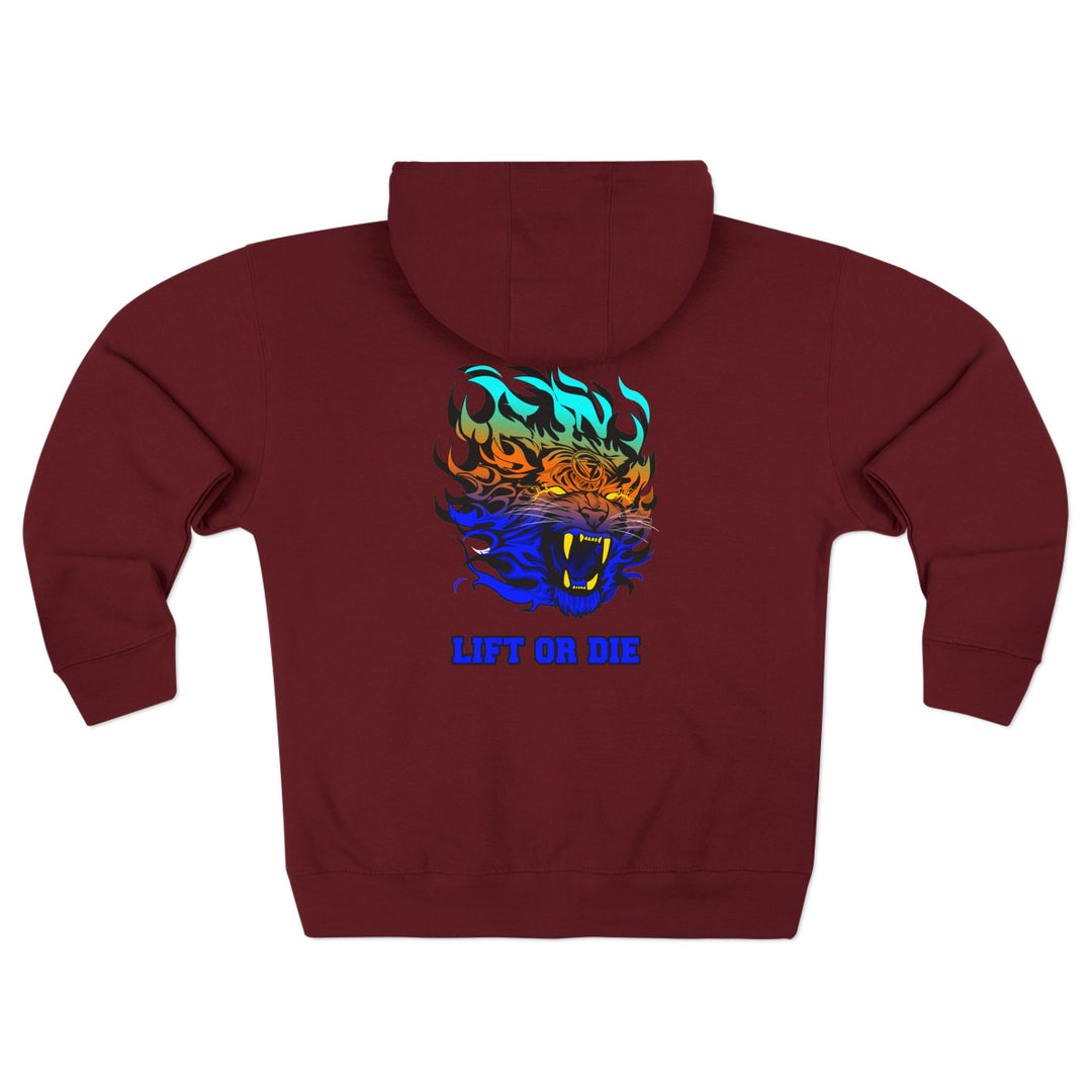 CG TIGER FLAME BLUE ORANGE AQUA FADE /LIFT OR DIE  ZIP UP