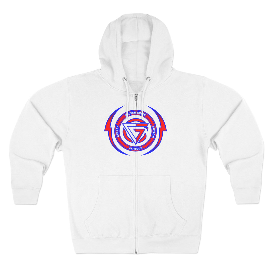 CG MAN VS SELF FIGHT RED WHITE BLUE ZIP UP