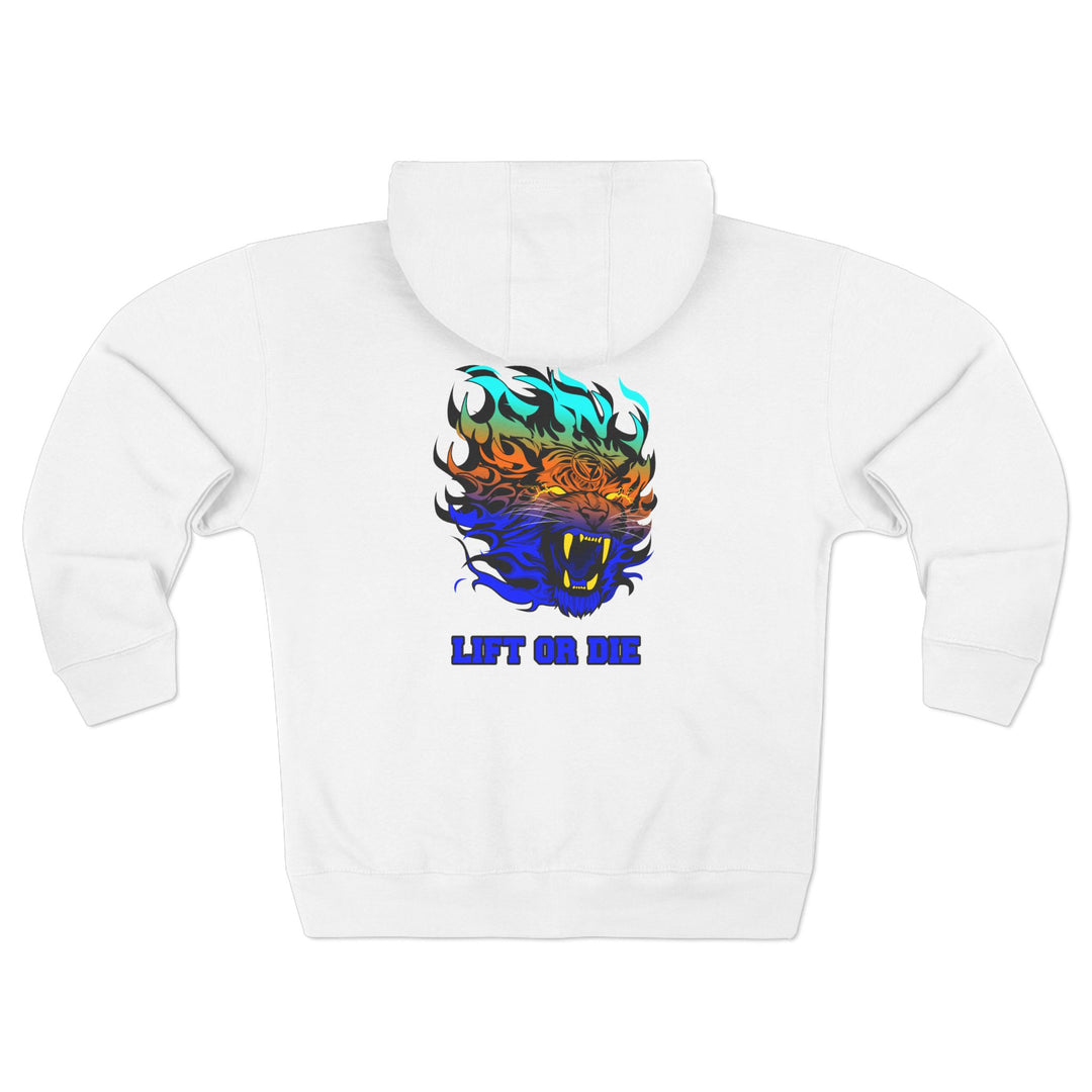 CG TIGER FLAME BLUE ORANGE AQUA FADE /LIFT OR DIE ZIP UP