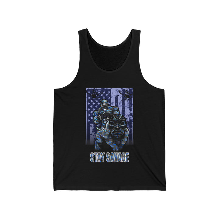 ANGRY DOG BLUE GREY CAMO TANK FLAG/STAY SAVAGE