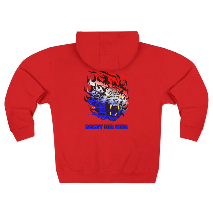 TIGER FLAME RED WHITE BLUE FADE /READY FOR WAR ZIP UP