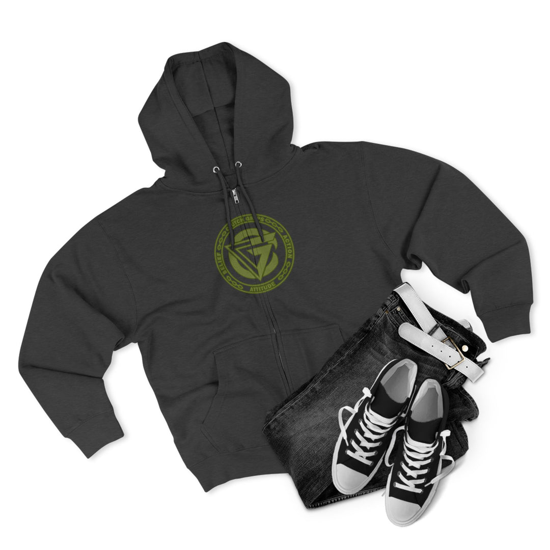 CG SGL SKULL DRAGON TIGER BELL ARMY GREEN/READY FOR WAR  ZIP UP