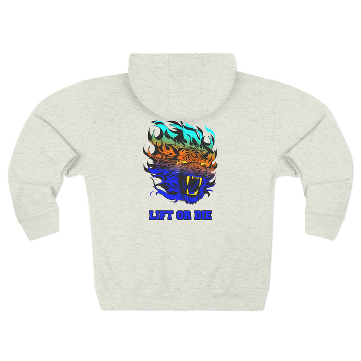 CG TIGER FLAME BLUE ORANGE AQUA FADE /LIFT OR DIE  ZIP UP