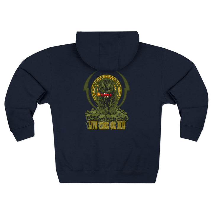 DYNAMITE TIGER RED GREEN YELLOW/LIVE FREE OR DIE ZIP UP