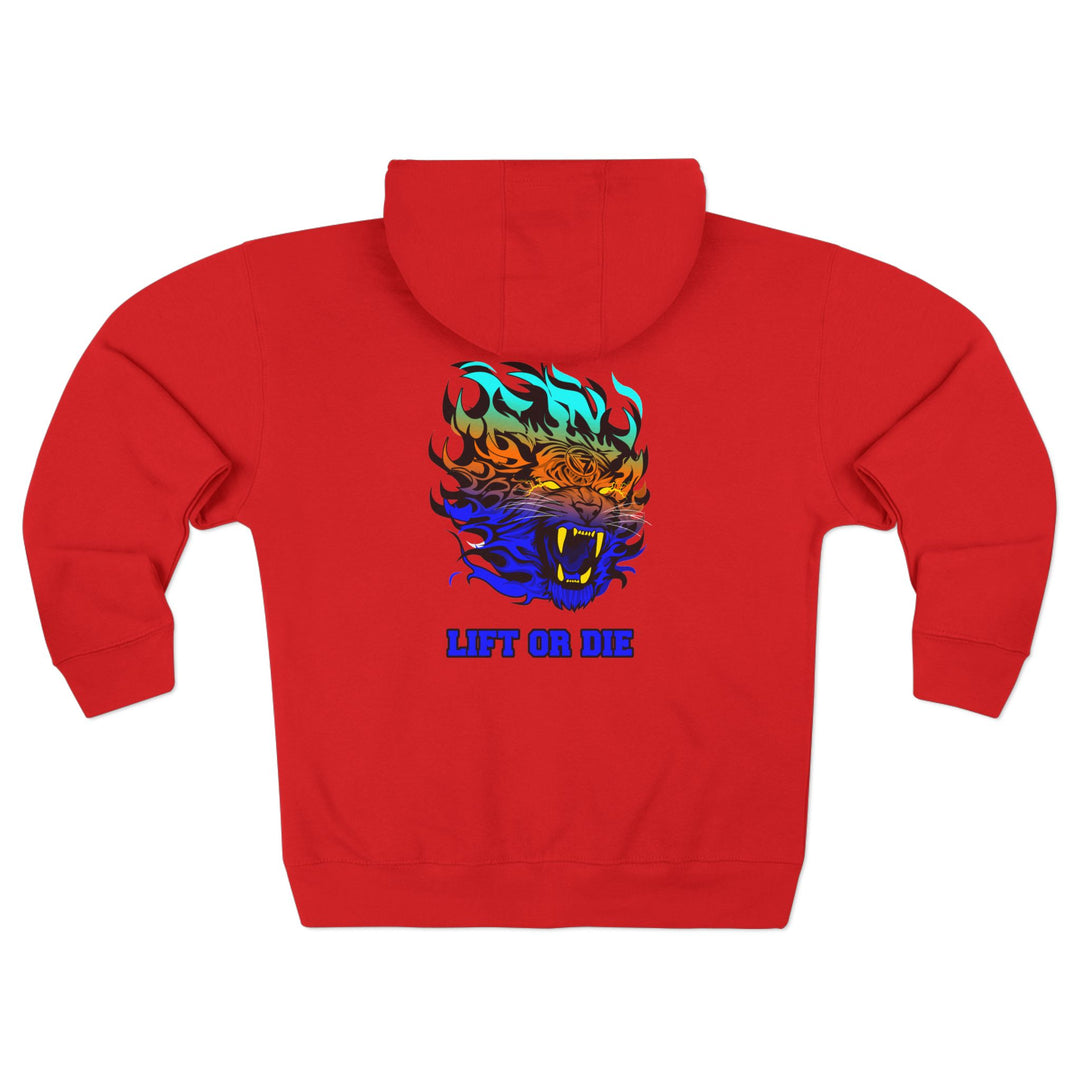 CG TIGER FLAME BLUE ORANGE AQUA FADE /LIFT OR DIE ZIP UP