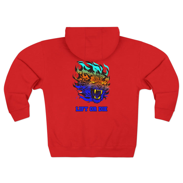 CG TIGER FLAME BLUE ORANGE AQUA FADE /LIFT OR DIE ZIP UP