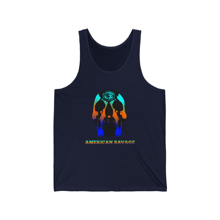 SKULLATOR TANK BLUE ORANGE AQUA /AMERICAN SAVAGE