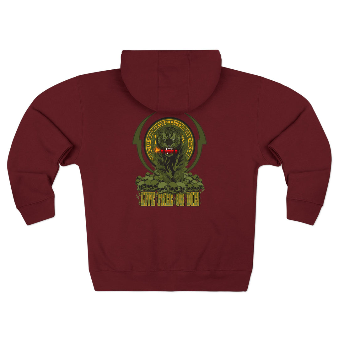 DYNAMITE TIGER RED GREEN YELLOW/LIVE FREE OR DIE ZIP UP