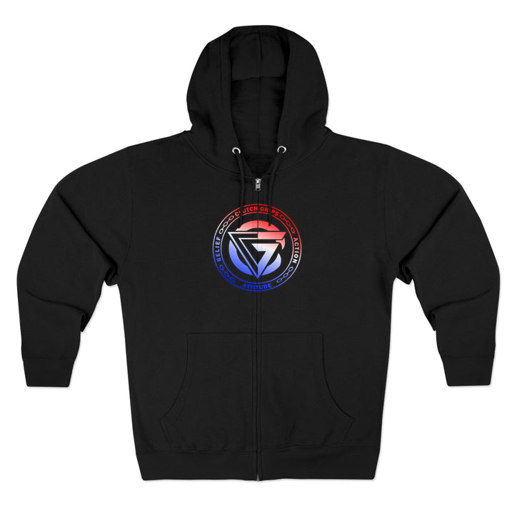 CG APE VS ZILLA 2ND FIGHTRED WHITE BLUE FADE /AMERICAN SAVAGE ZIP UP