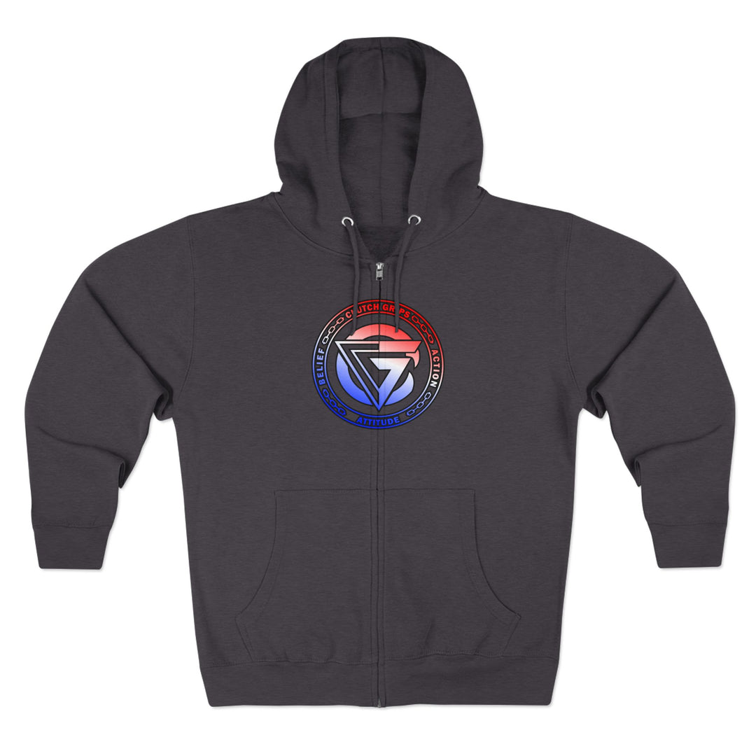 CG APE VS ZILLA 2ND FIGHTRED WHITE BLUE FADE /AMERICAN SAVAGE ZIP UP
