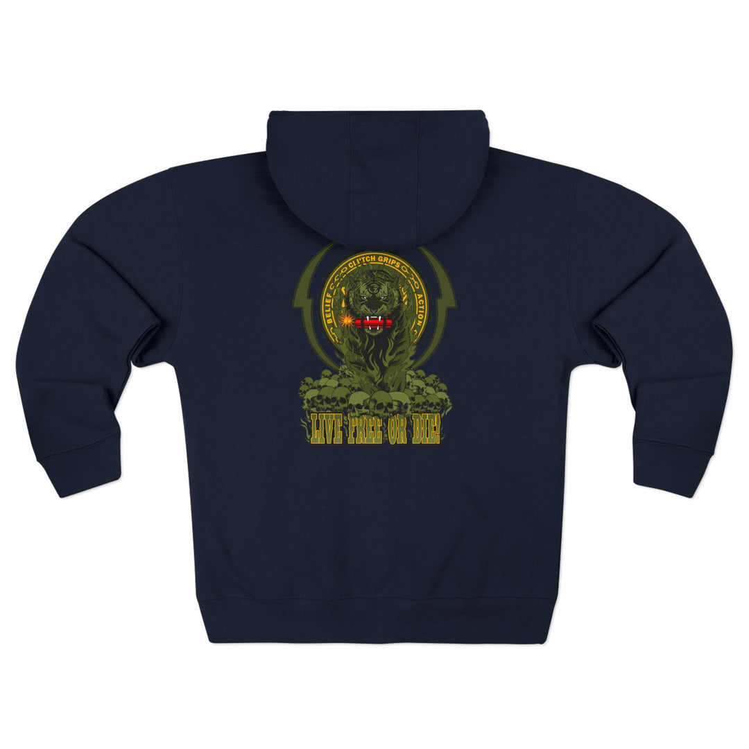 DYNAMITE TIGER RED GREEN YELLOW/LIVE FREE OR DIE ZIP UP