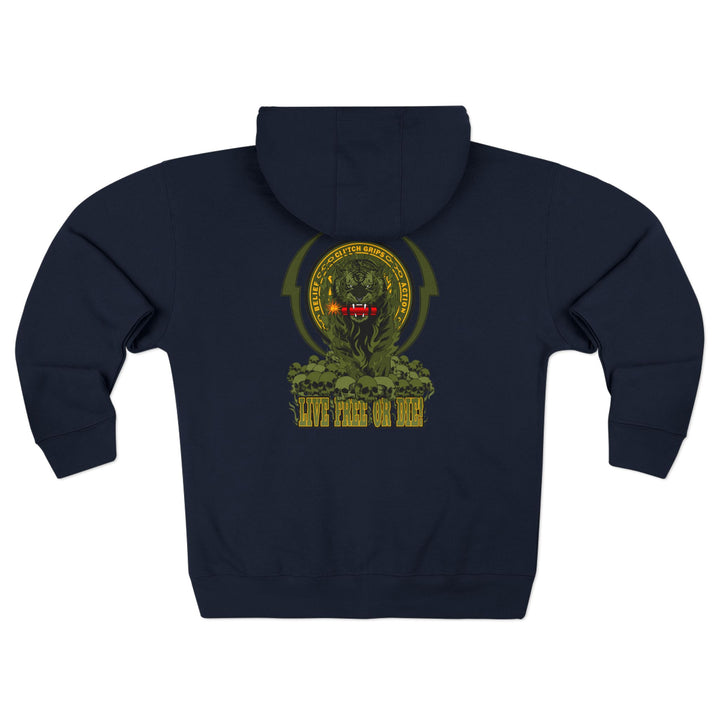 DYNAMITE TIGER RED GREEN YELLOW/LIVE FREE OR DIE ZIP UP