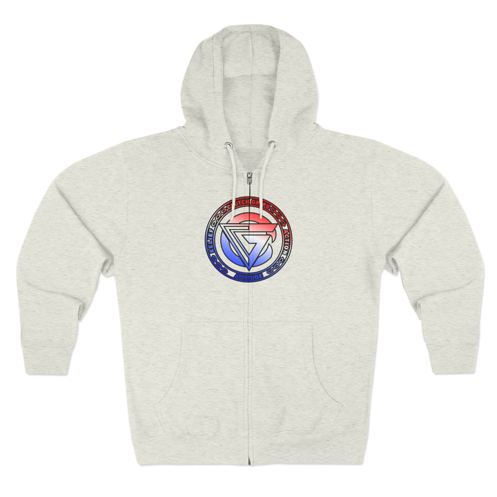 CG APE VS ZILLA 2ND FIGHTRED WHITE BLUE FADE /AMERICAN SAVAGE ZIP UP