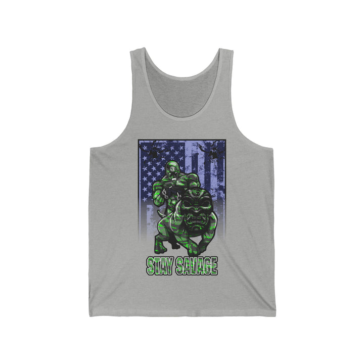 ANGRY DOG GREEN GREY CAMO TANK FLAG/STAY SAVAGE