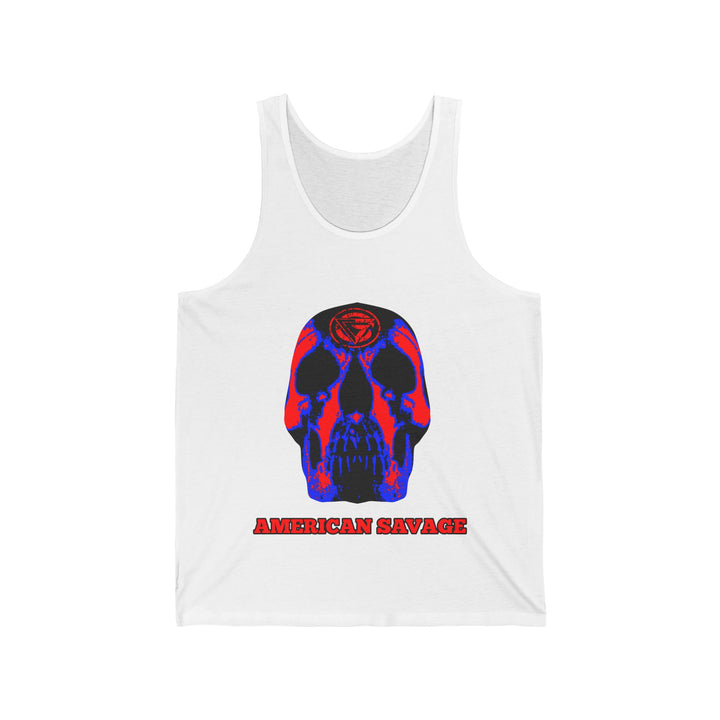 SKULLATOR TANK RED BLUE /AMERICAN SAVAGE