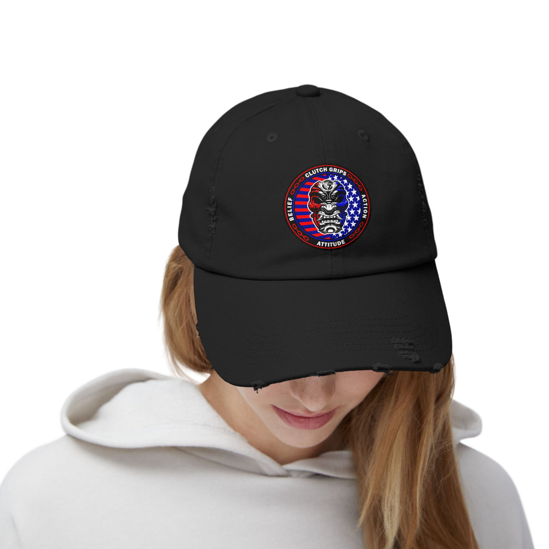 SAMURAI MASK RED WHITE BLUE FLAG/BELIEF ATTITUDE ACTION CAP