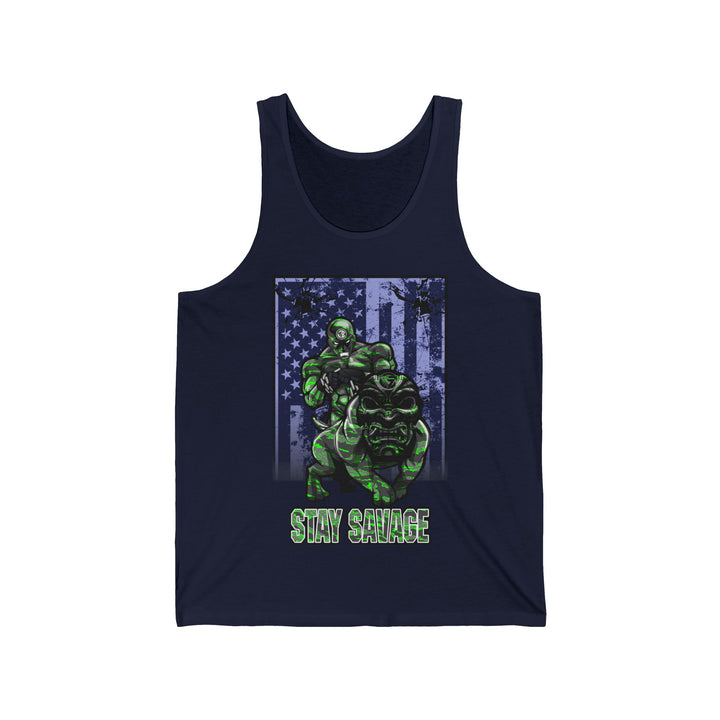 ANGRY DOG GREEN GREY CAMO TANK FLAG/STAY SAVAGE