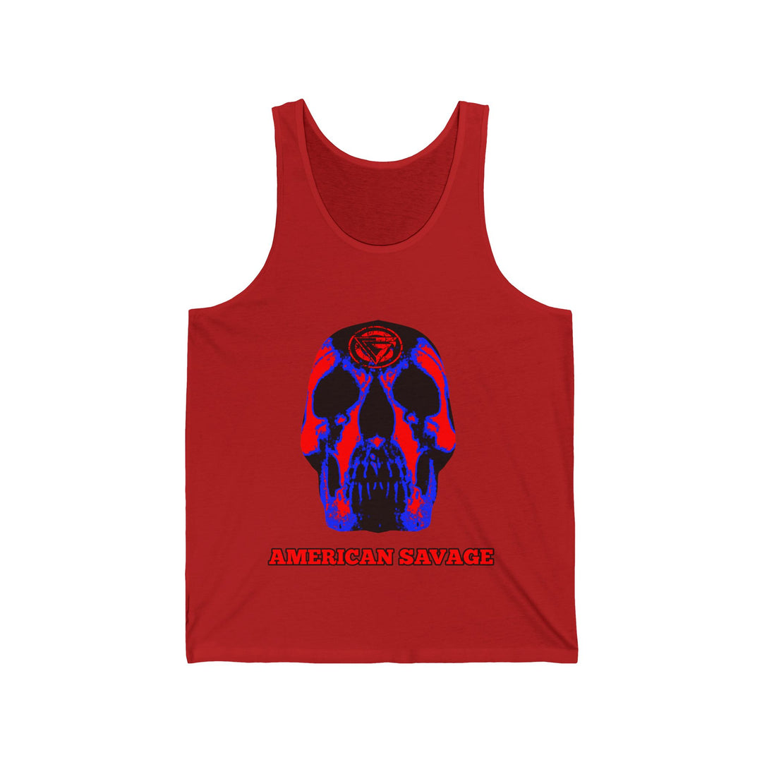 SKULLATOR TANK RED BLUE /AMERICAN SAVAGE