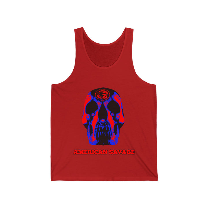 SKULLATOR TANK RED BLUE /AMERICAN SAVAGE