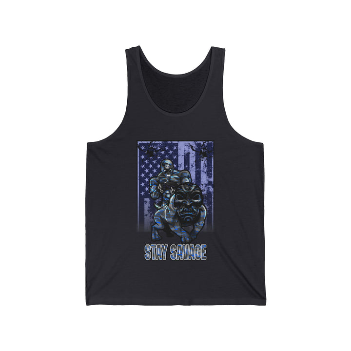 ANGRY DOG BLUE GREY CAMO TANK FLAG/STAY SAVAGE